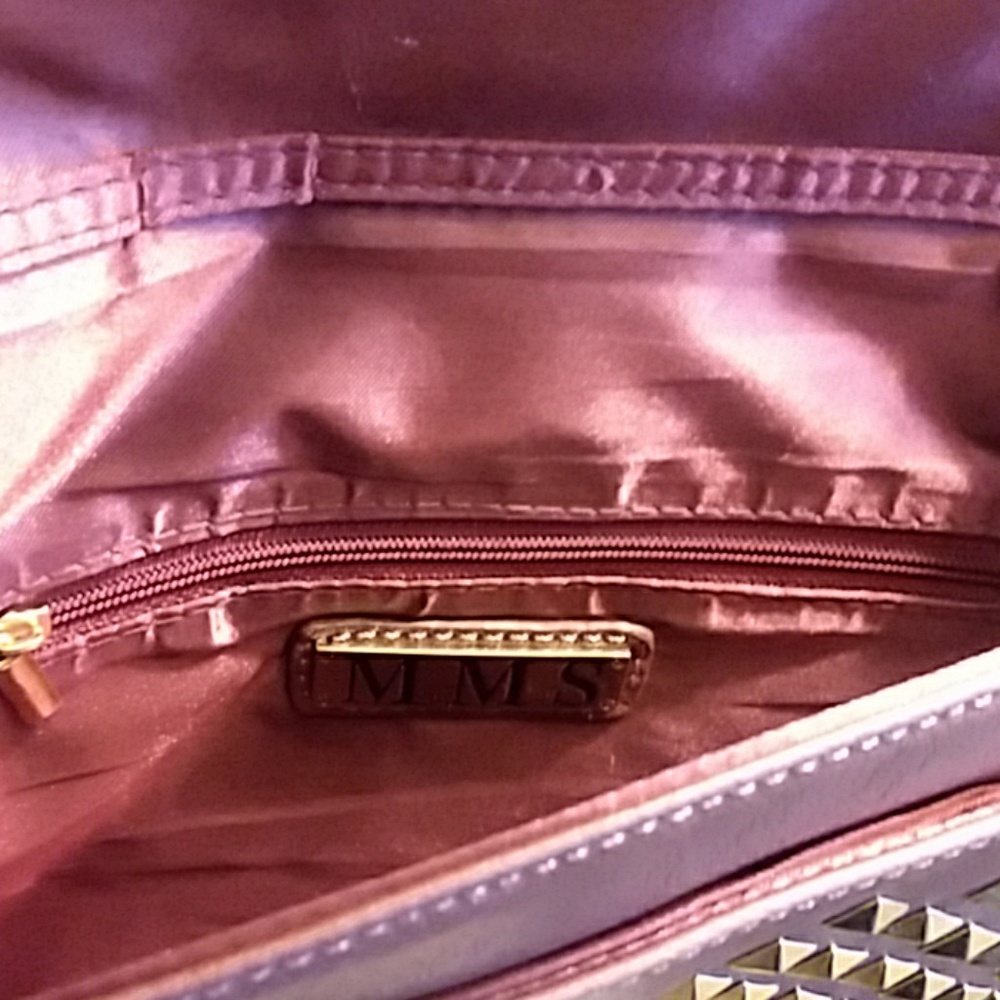 MMS Design Studio Burgundy Envelope Clutch with Gold Pyramid Studs - Picture 5 of 15